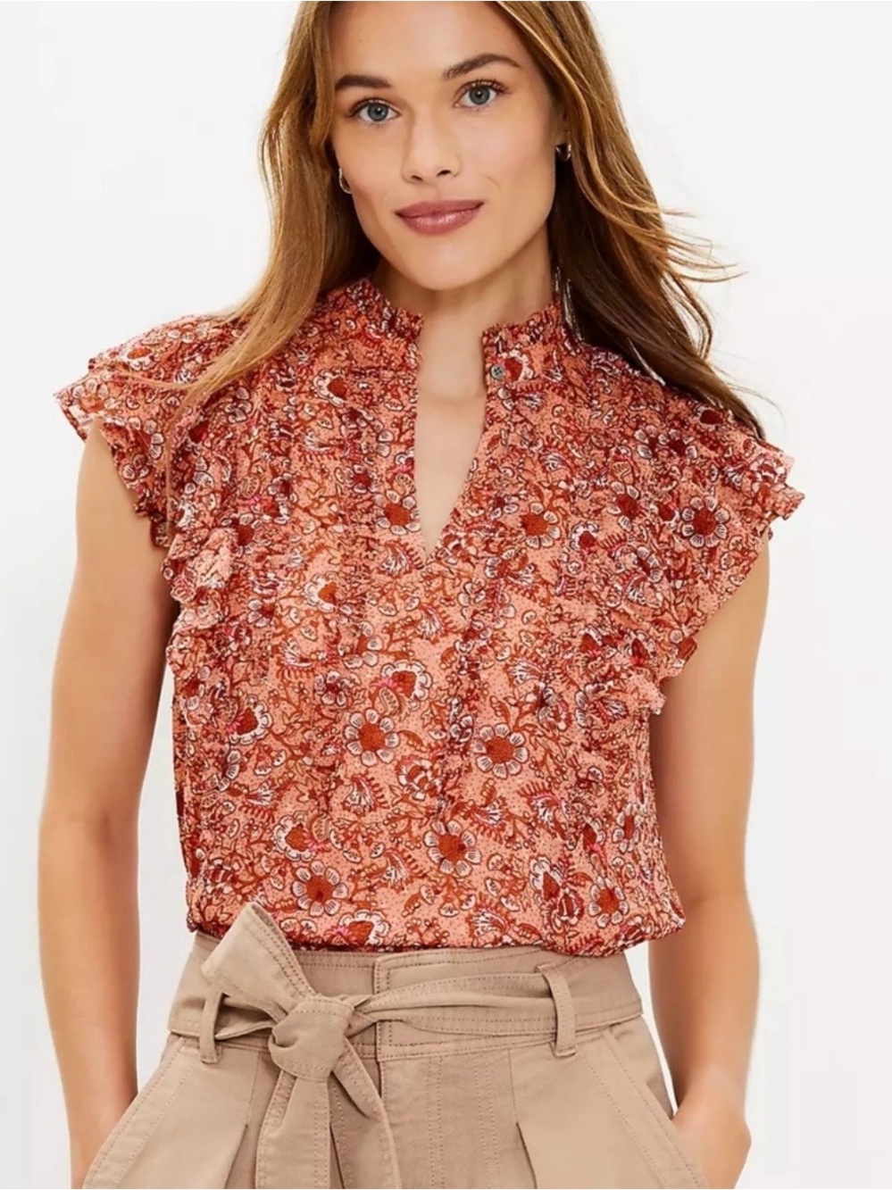 LOFT Floral Clip Ruffle Top